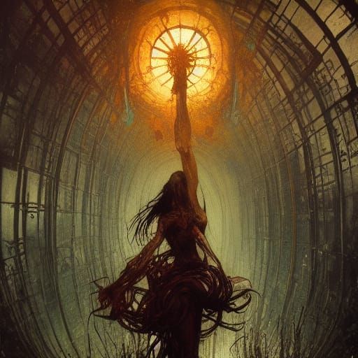 Dark Fantasy Art in Style of Alphonse Mucha