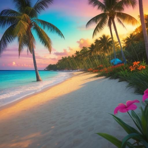 Tropical Sunset Beach Photography with Palm Trees