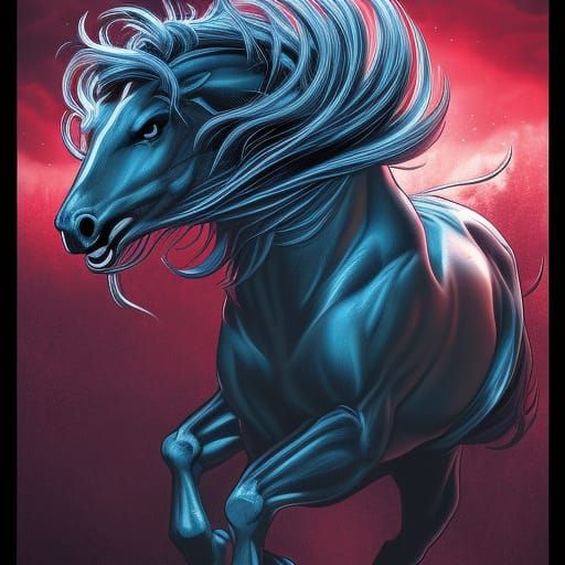 Menacing Horse with Sharp Teeth: Dark Fantasy Art