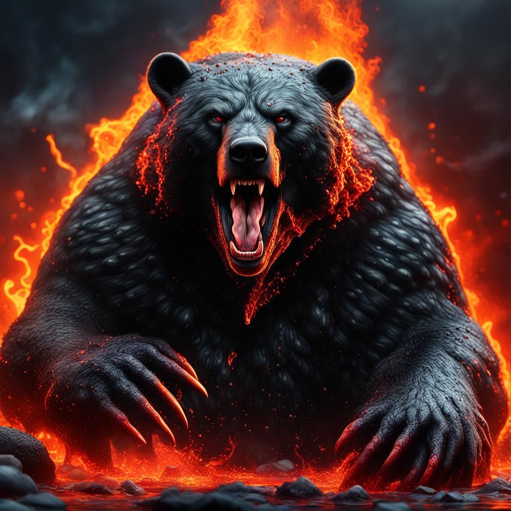 Epic Lava Bear Photographic Portrait in Dark Art Style