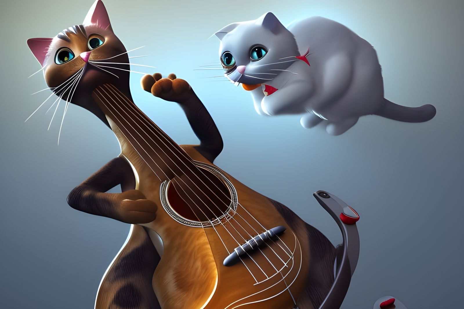 Cat Guitar Masterpiece in 3D Digital Art Style