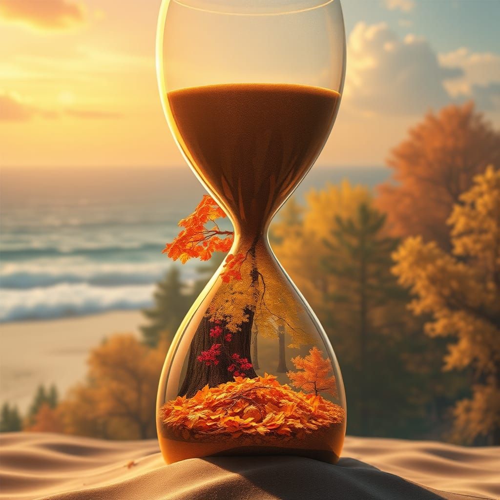 Hourglass Displaying Seasons in Matte Painting Style