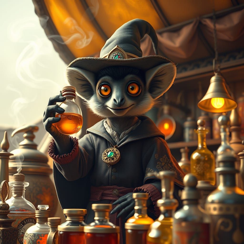 Mystical Lemur Apothecary in Golden Sfumato