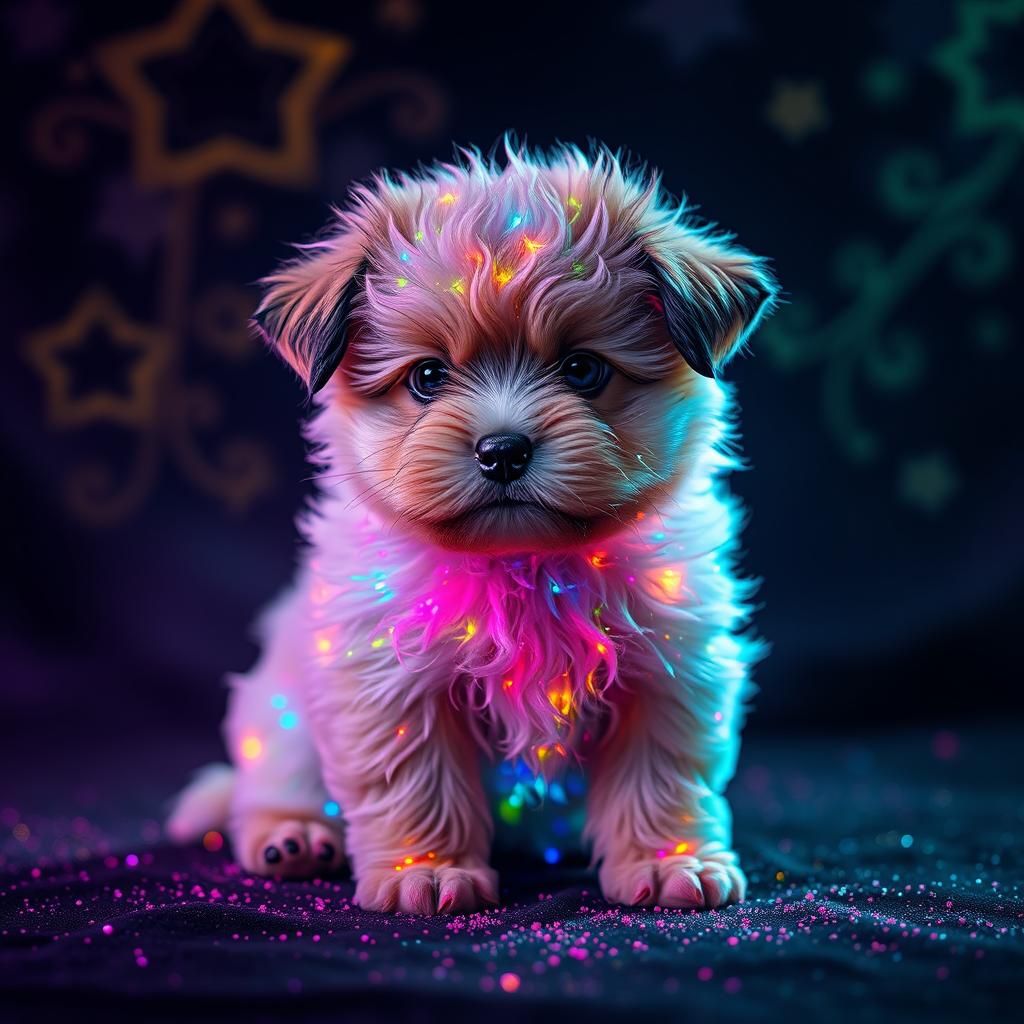 Rainbow Neon Puppy in Dark Fantasy Style