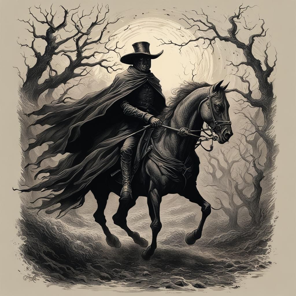 Headless Horseman Tattoo in Engraving Style