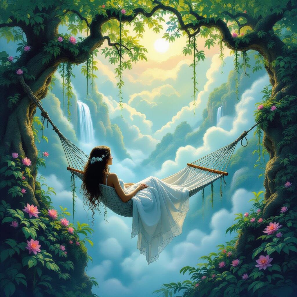 Ethereal Floating Island Sanctuary with Cascading Waterfalls