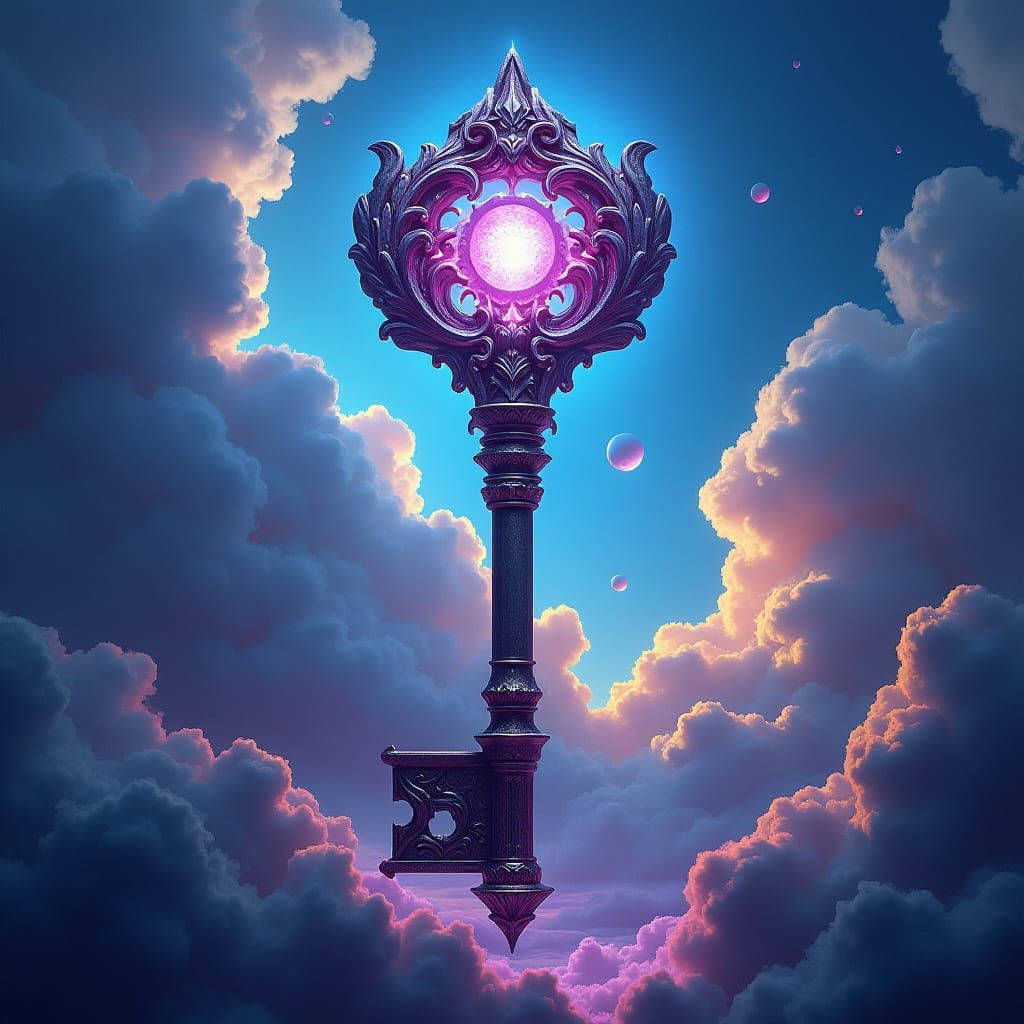 Mystical Key Amidst Surreal Sky