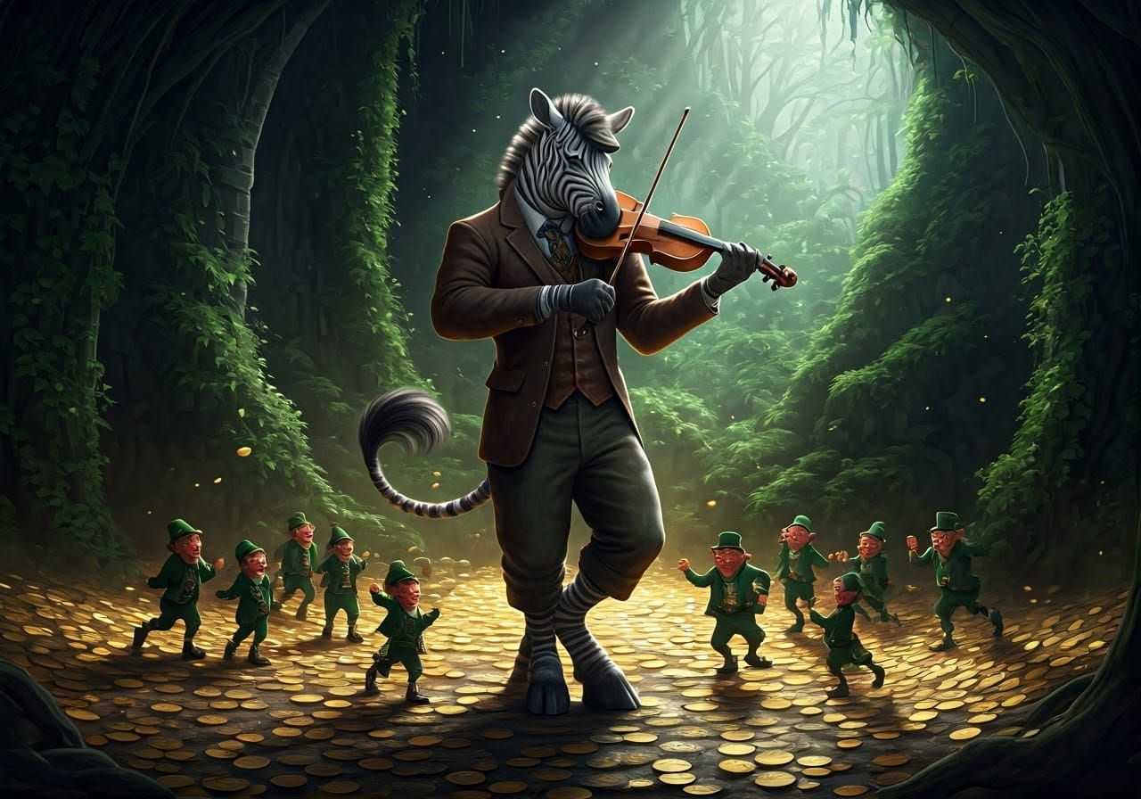 Enigmatic Zebra Maestro Conjures Whimsical Forest Spirits