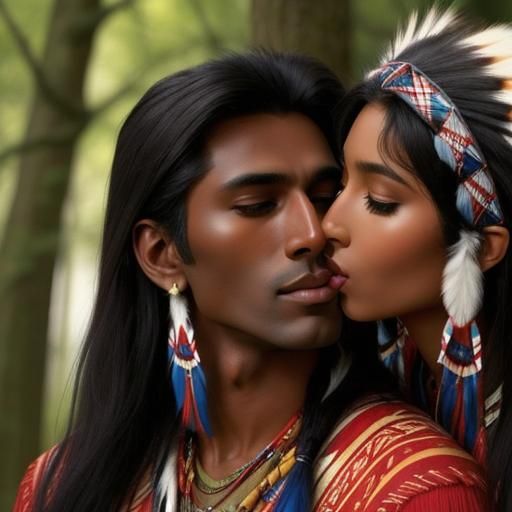 Native American Woman Kissing Her Man