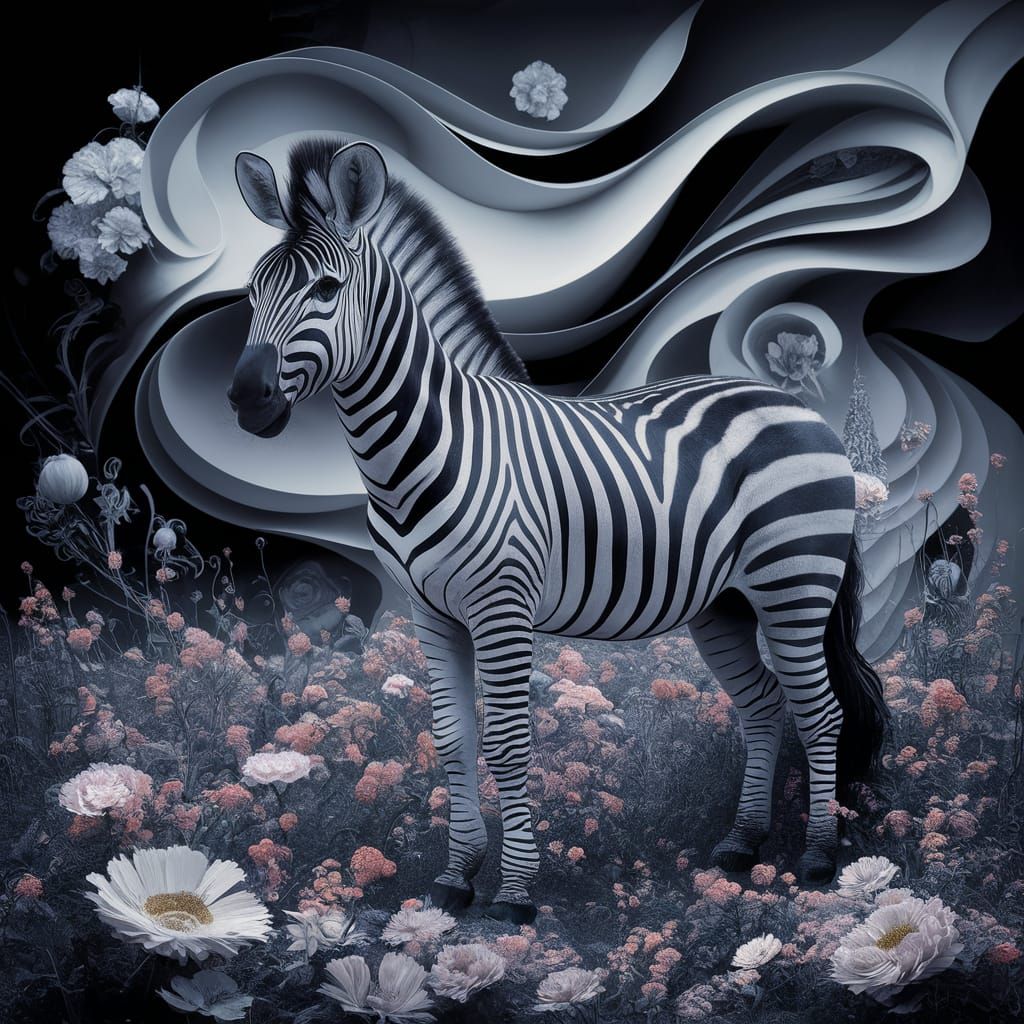 Zebra in Dreamscape of Flowers, a Surreal Artwork