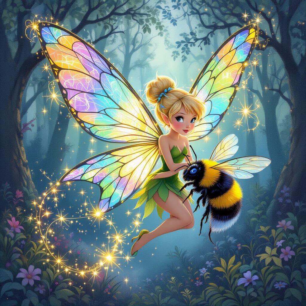 Ethereal Pixie-Bee Hybrid in Twilight Forest