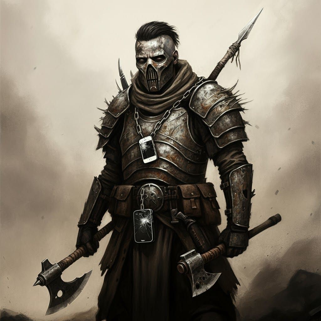 Post-Apocalyptic Wastelander in Salvaged Steel Armor