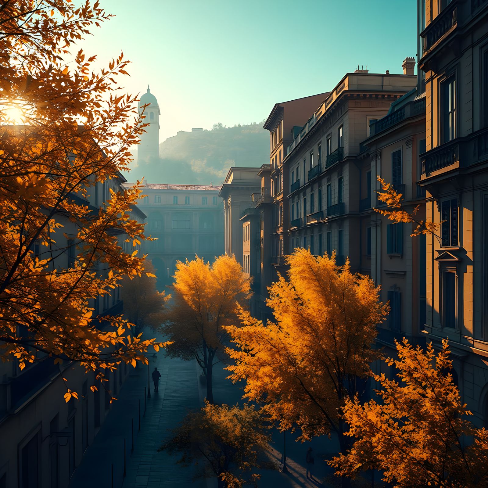 Autumn Cityscape in Vibrant Italian Colors