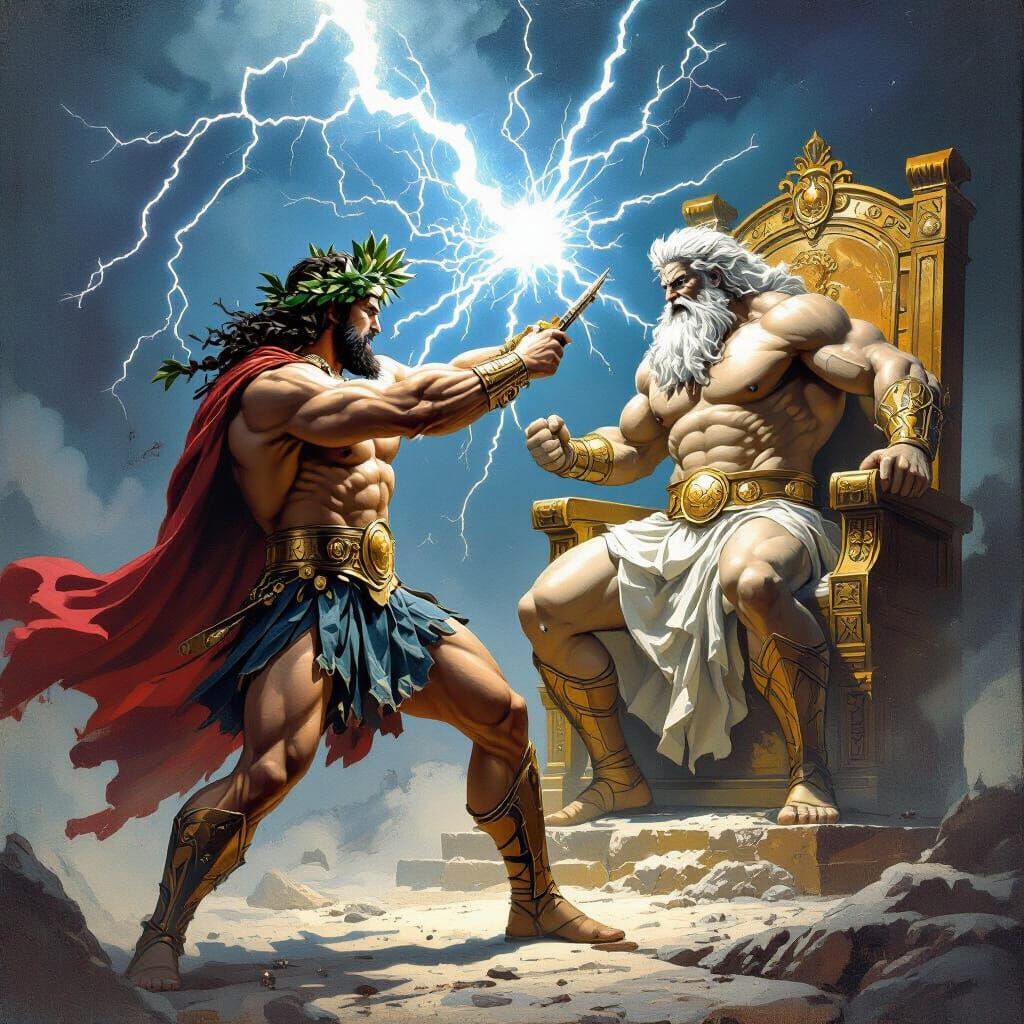 Hercules Battles Zeus in Heroic Comic Art