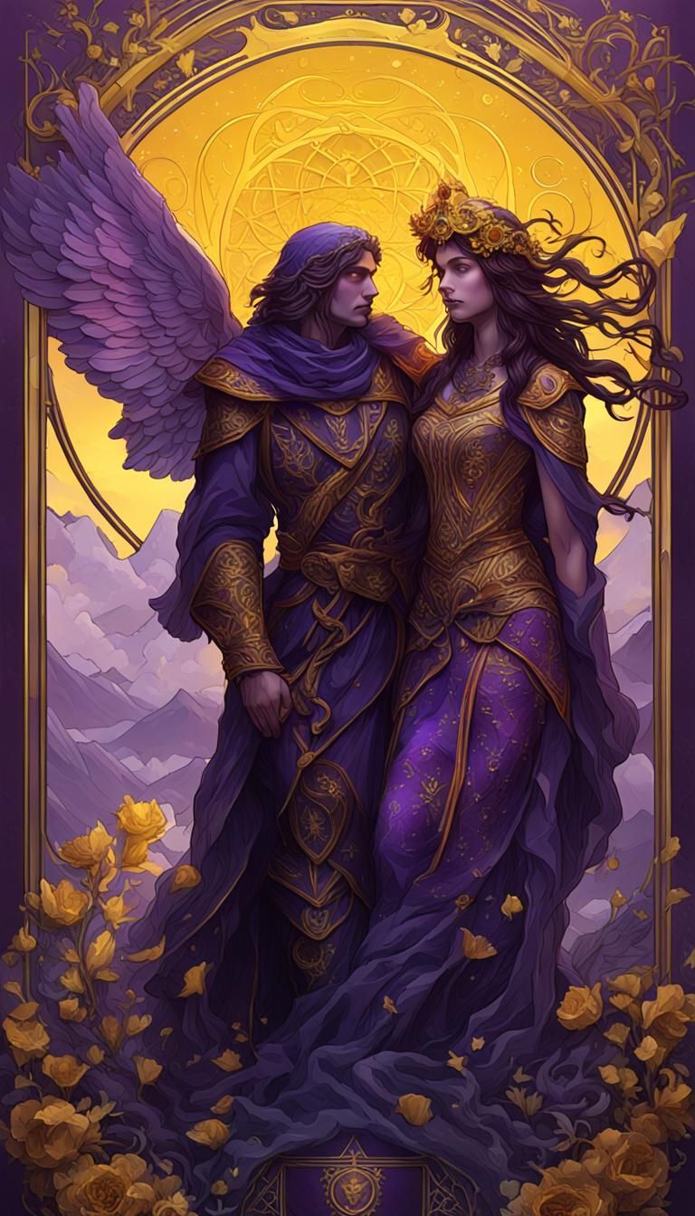 The Lovers Tarot Card in Dark Fantasy Style