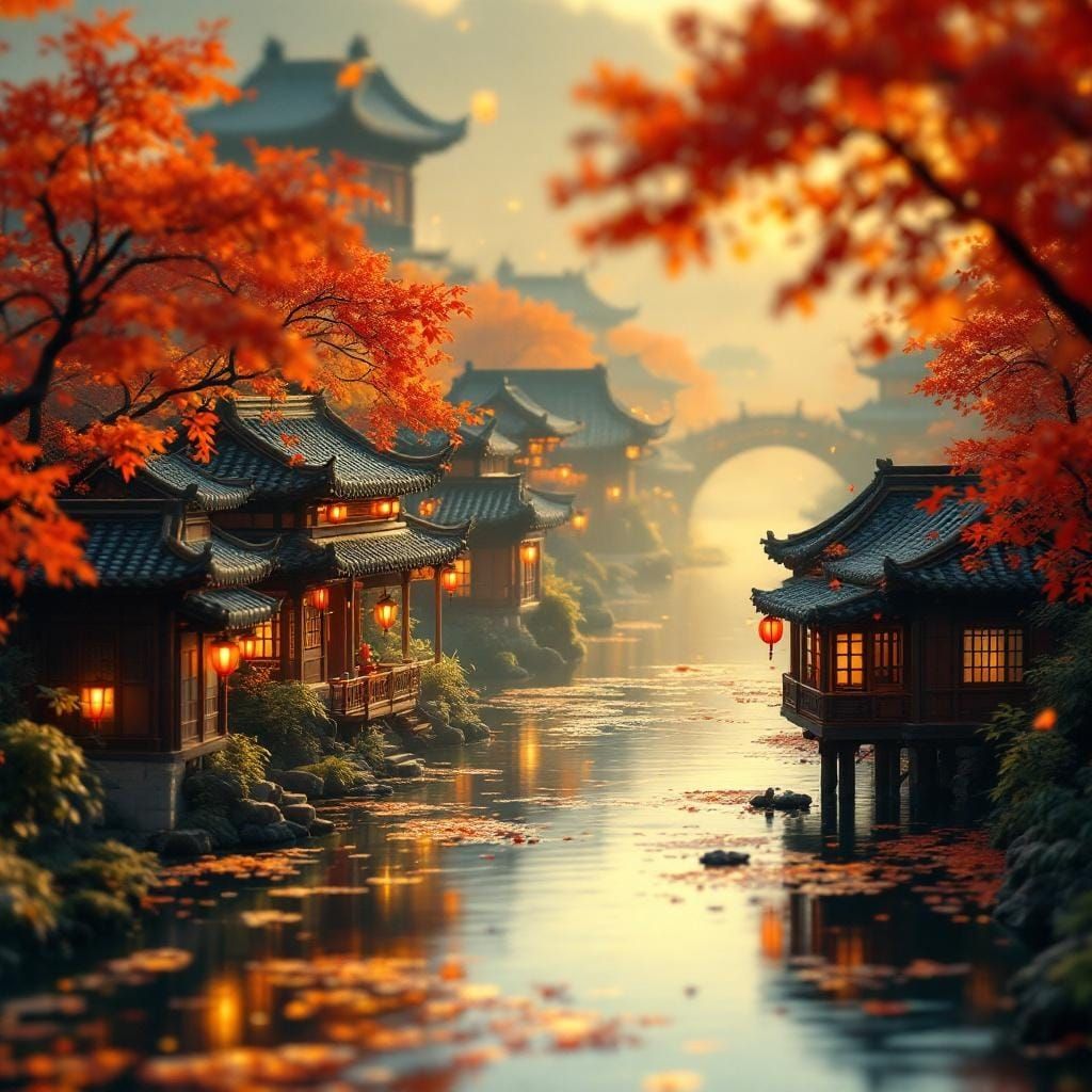 Miniature Gubei Water Town in Autumn Light