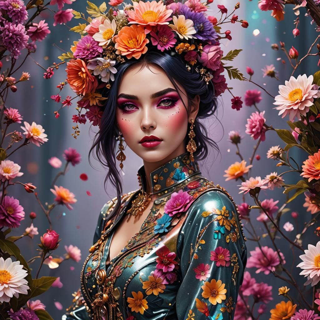 Flowerpunk Girl with Glitter and Sheen in HD
