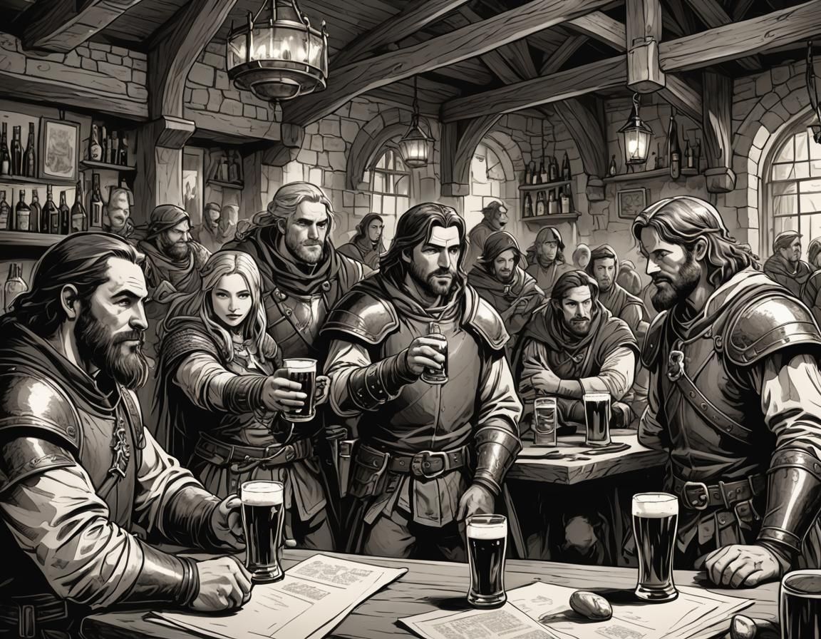 Heroes Enjoying Beer: Comic Book Tavern Sketch
