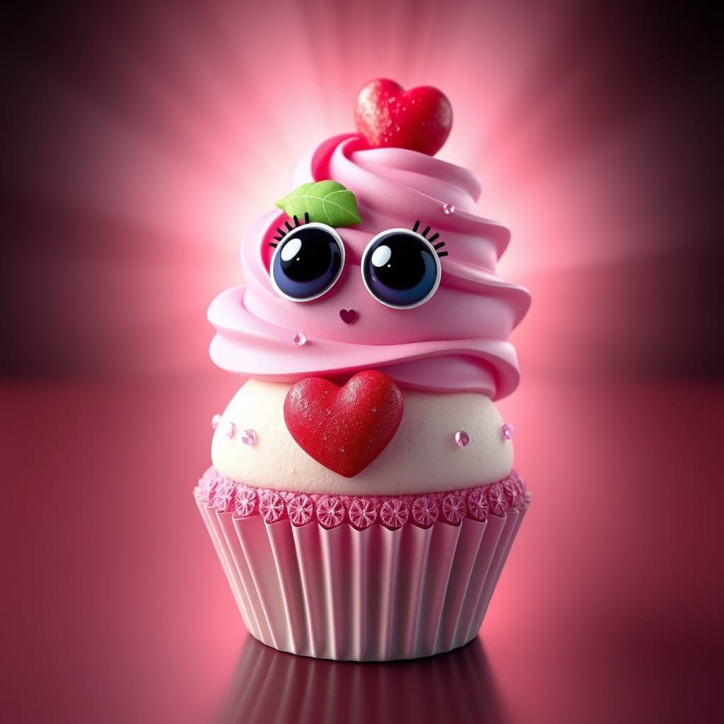 Pink Cupcake with Cherry in Pixar Style