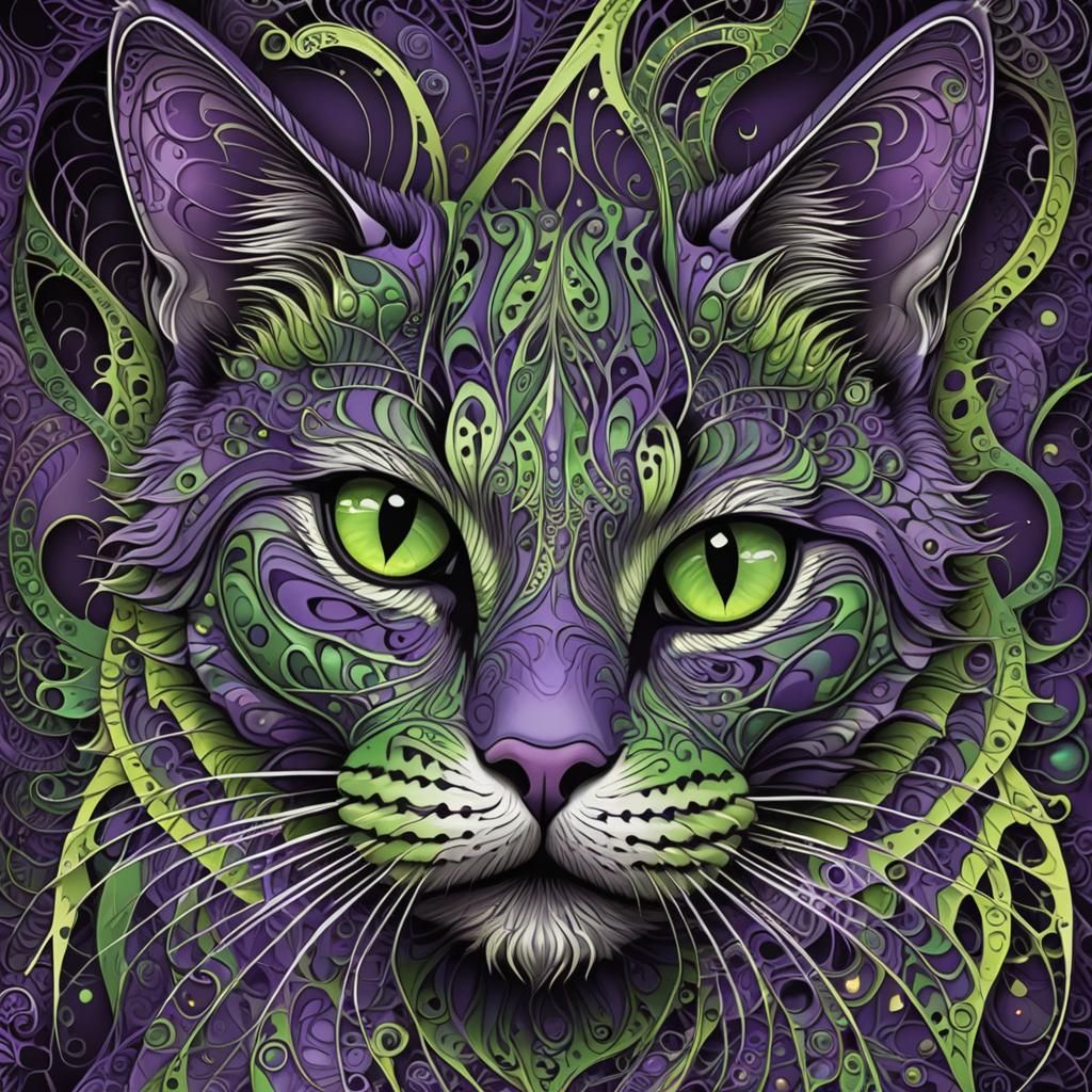 Mystical Halloween Cat in Abstract Fractal Design