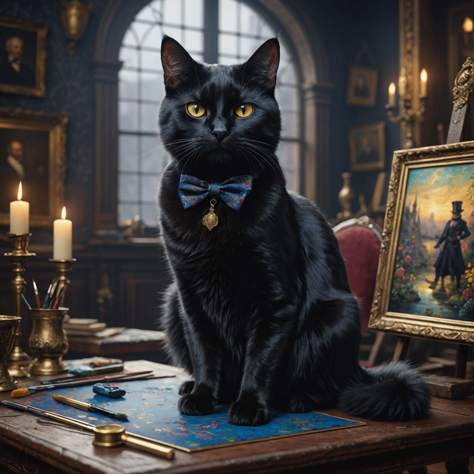 Dapper Black Cat Creates Fantasy Art