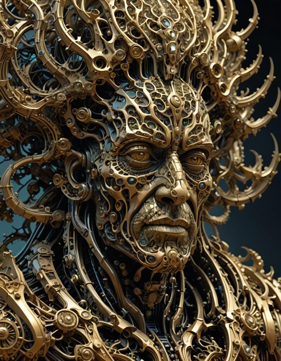 Cybernetic Portrait in Techno-Organic Mandelbulb-3D Style