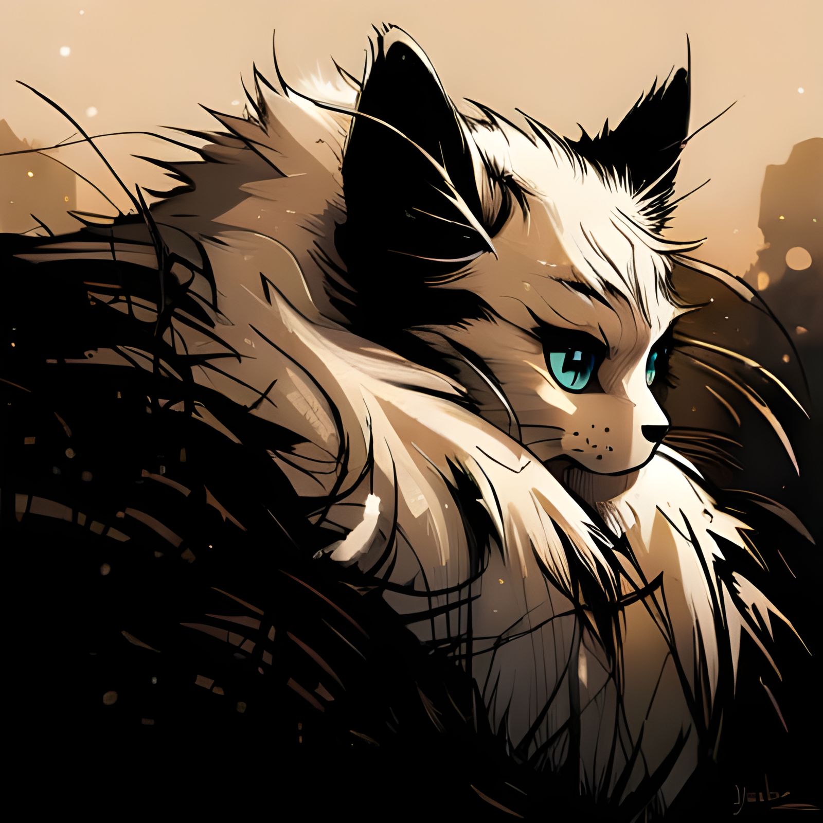 Whimsical Mythical Cat with Glowing Eyes