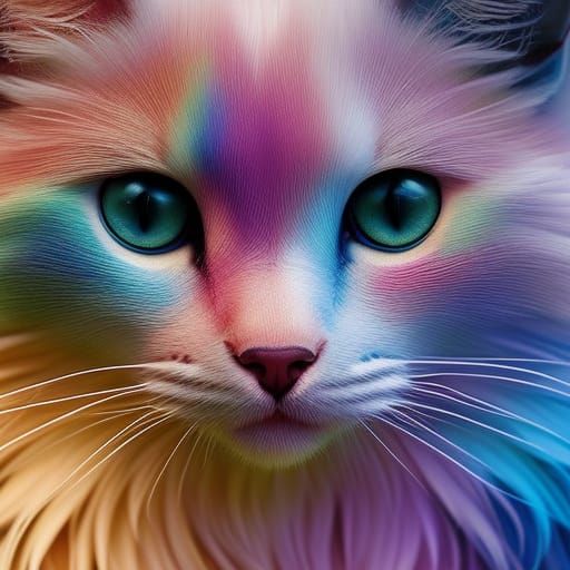 Pastel Pink Cat with Rainbow Whiskers