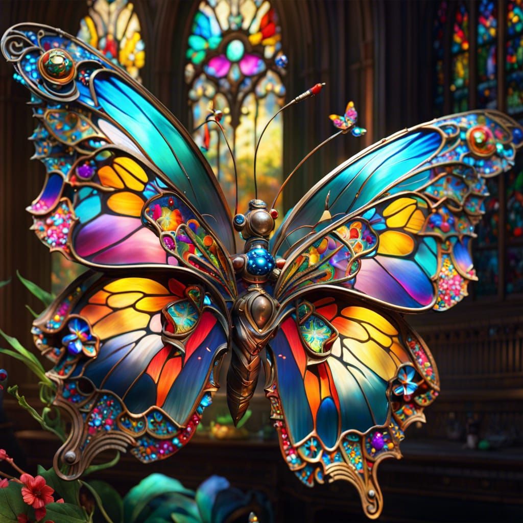Stained Glass Butterfly in Borderland Fantasycore Style