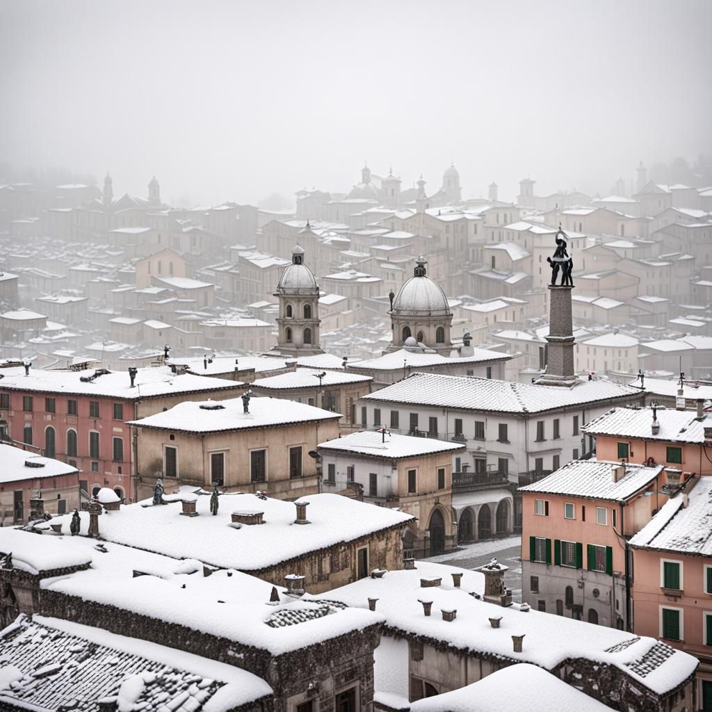 Snowy Italian Town Square: Natural Light Photography
