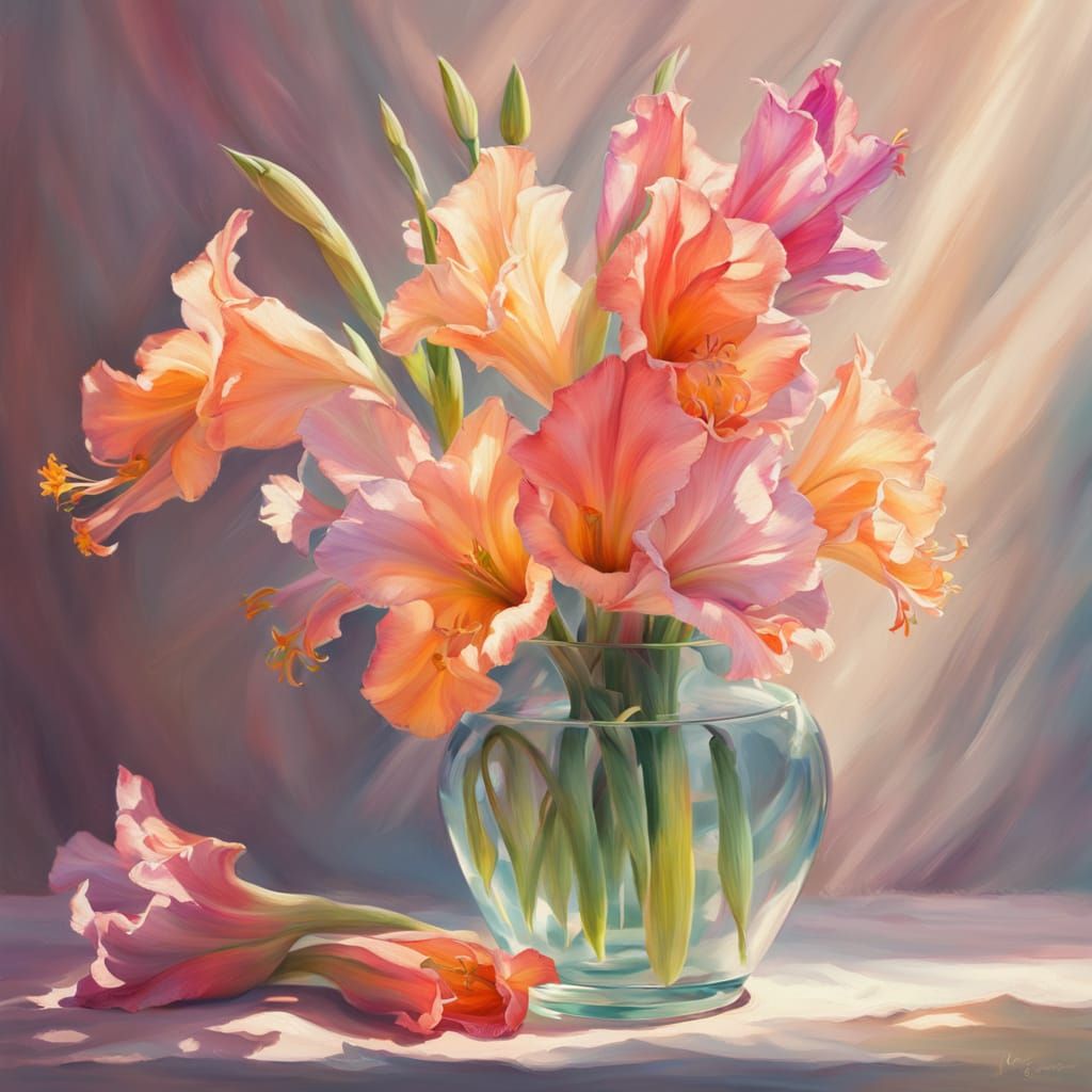 Floral Still Life: Gladiolus in Oil Painting Style