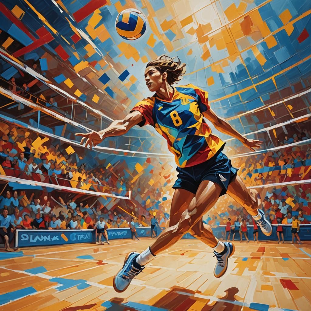 Expressionist Volleyball Player in Oil, Impasto Style