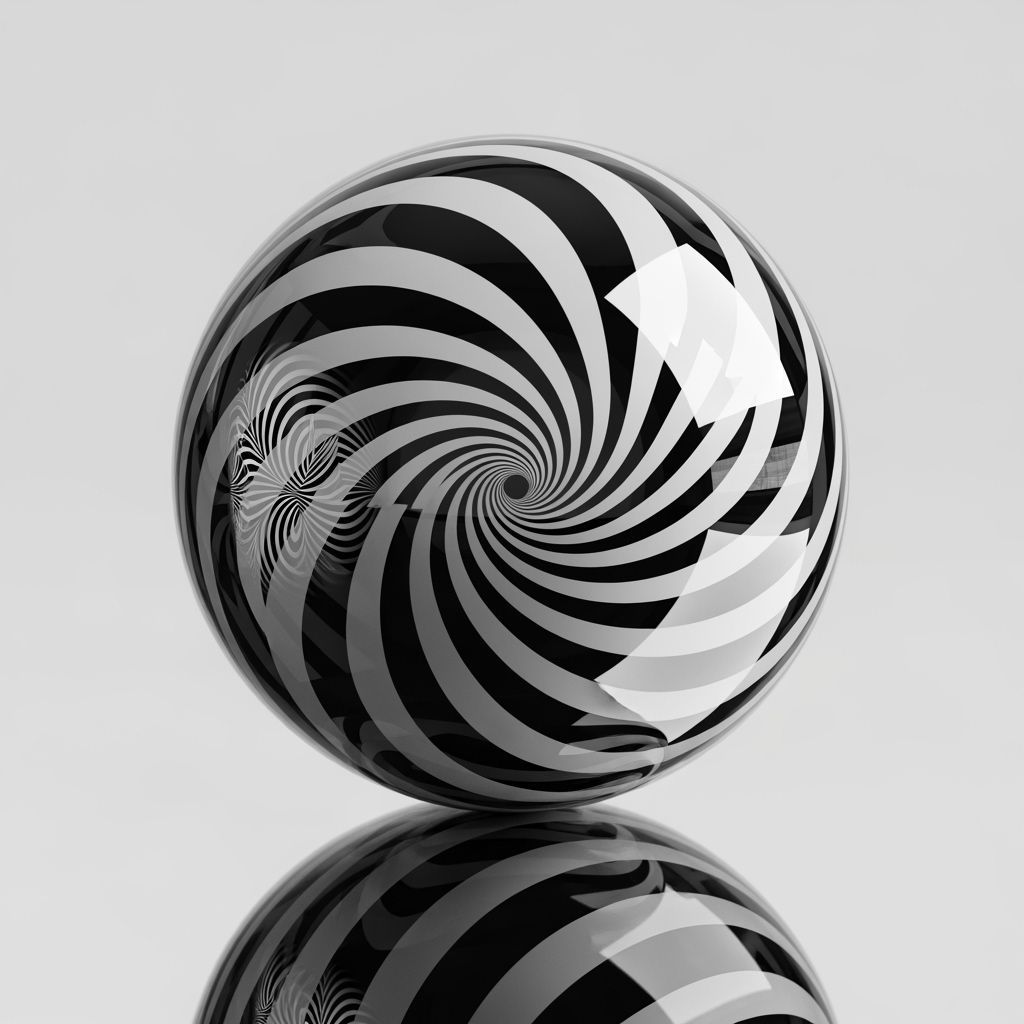 Chrome Sphere Optical Illusion on Mirrored Surface