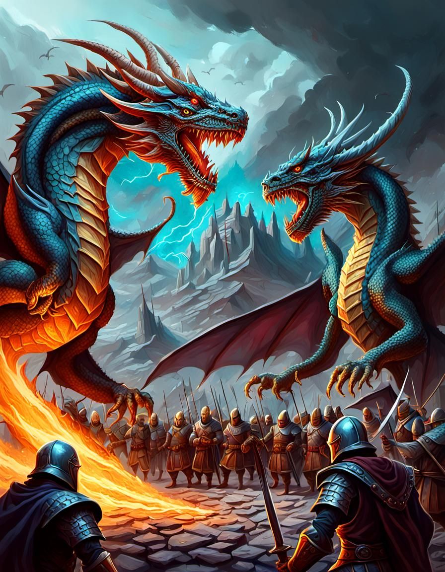Dragon Cult Battle in Surreal Digital Art