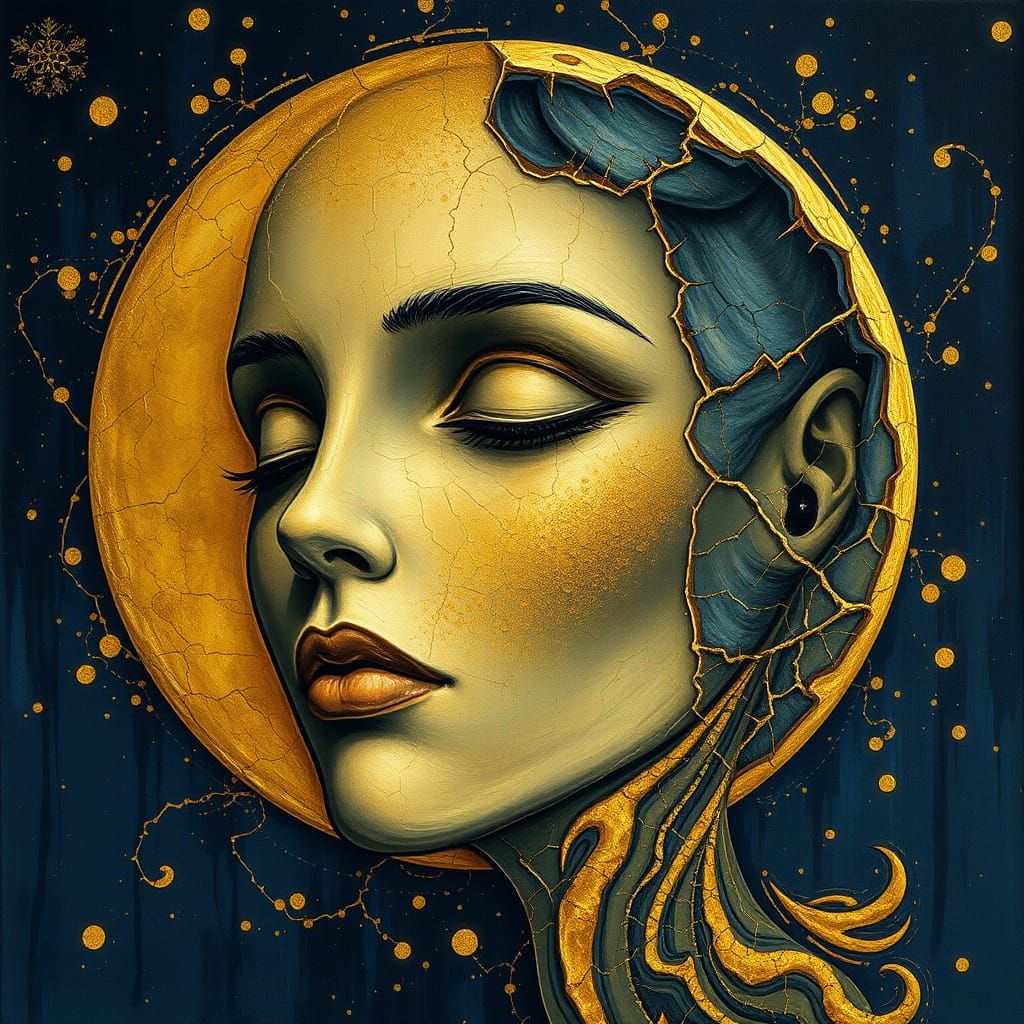 Ethereal Art Nouveau Goddess Radiates Golden Aura