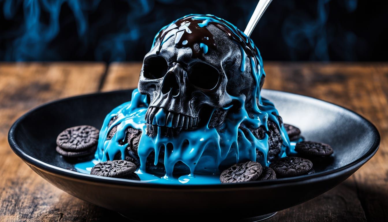 Gothic Zombiecore Ice Cream Sundae with Blue Sauce