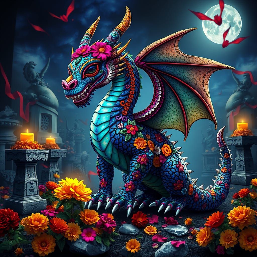 Day of the Dead Dragon in Graveyard