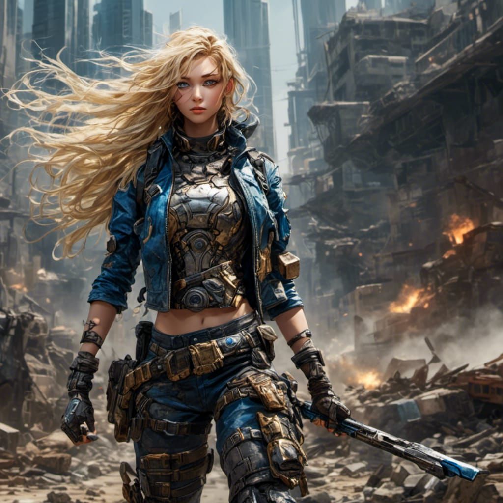 Wasteland Survivor with Blond Hair in Protective Gear
