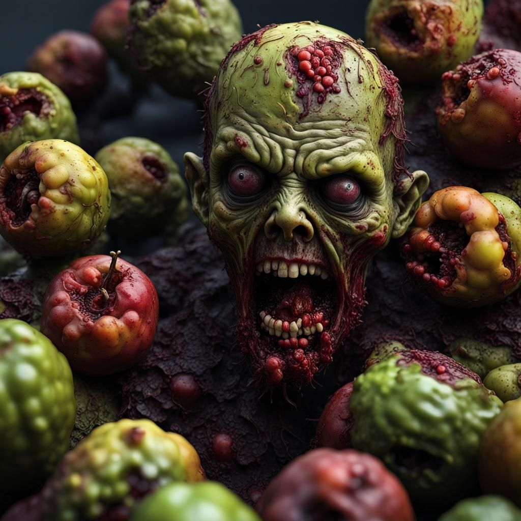 Rotting Fruit Zombie in Dark Fantasy Style