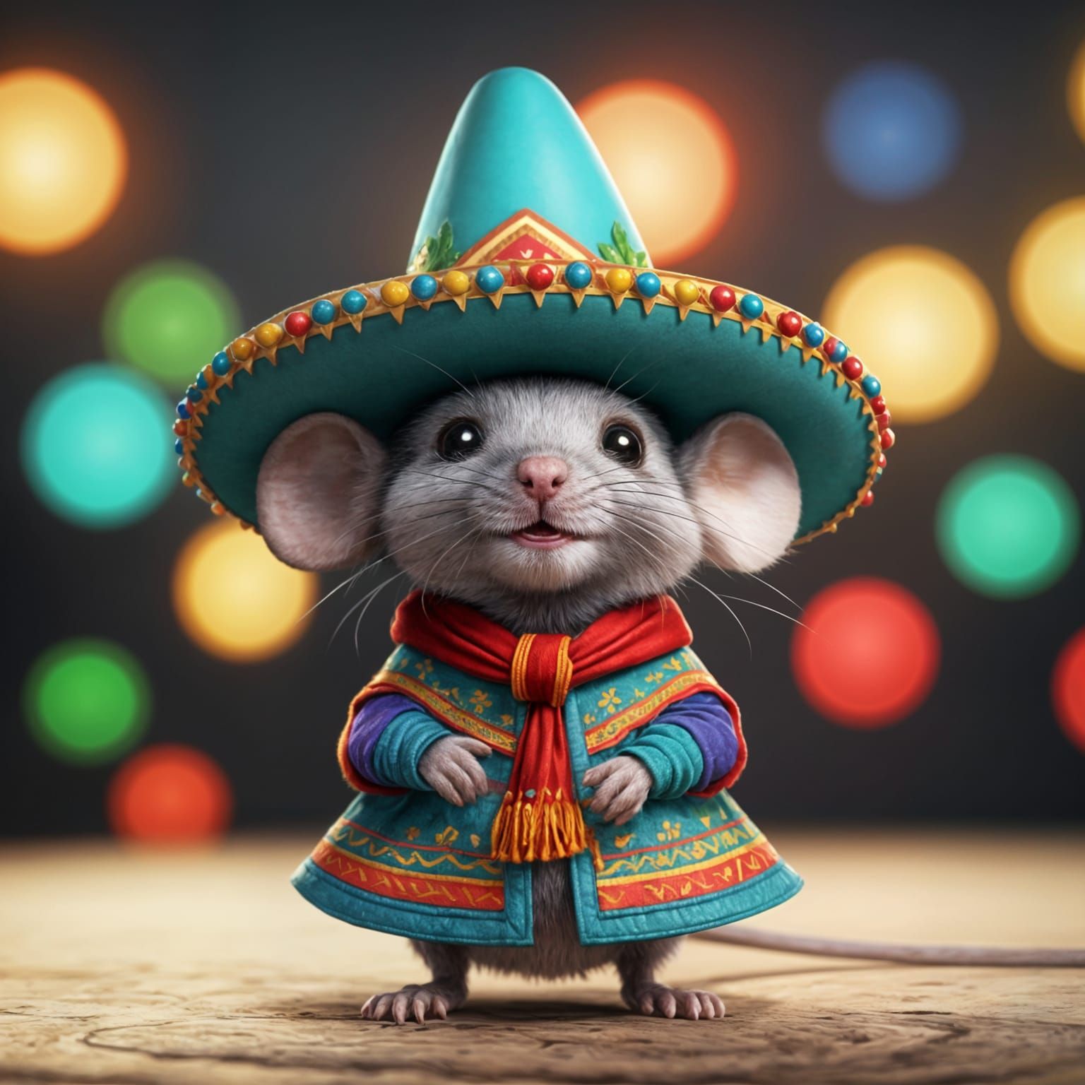 Festive Mouse Portrait in Sombrero, 8K Resolution