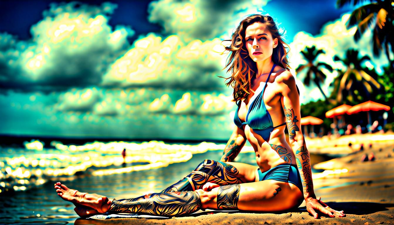 Woman with Prosthetic Leg on Tropical Beach