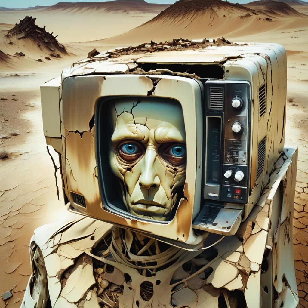Surreal Android Portrait in Eerie Desert Landscape