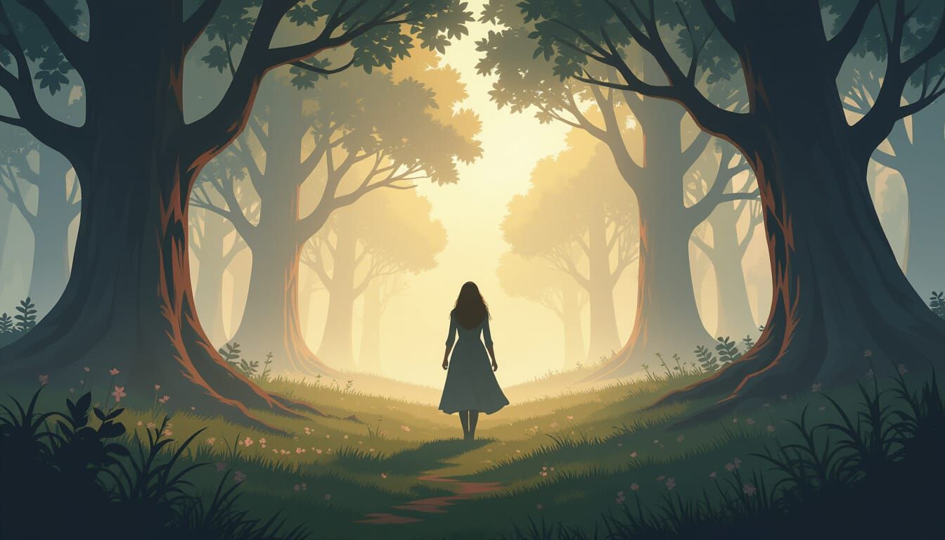 Woman in Mystical Mist: Whimsical Digital Art