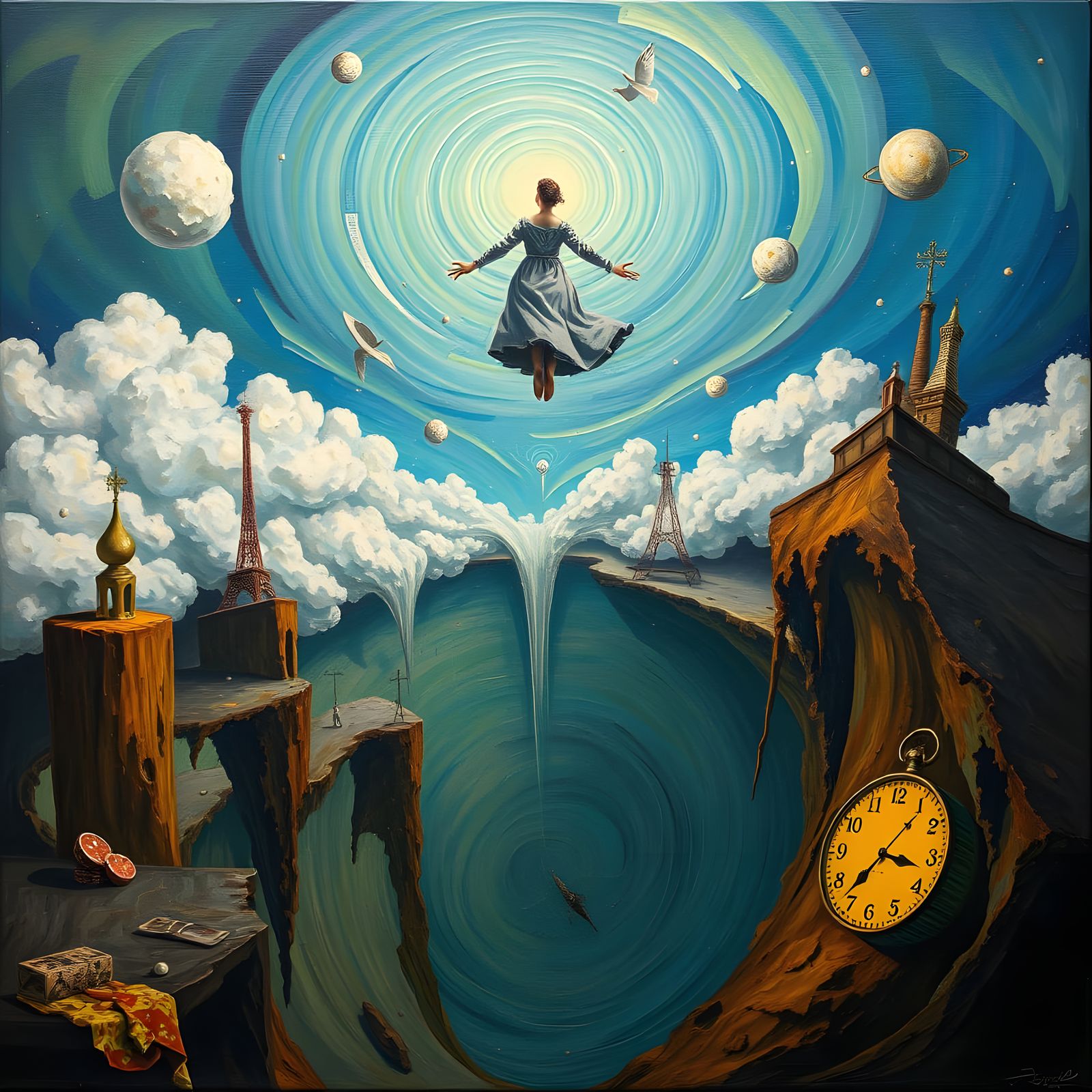 Dreamlike Surrealist Scene with Melting Oil Paints