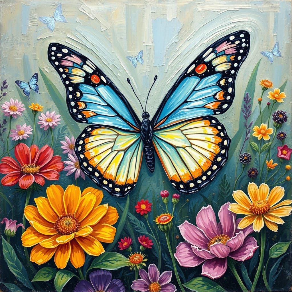 Butterfly in Garden as Impressionistic Painting