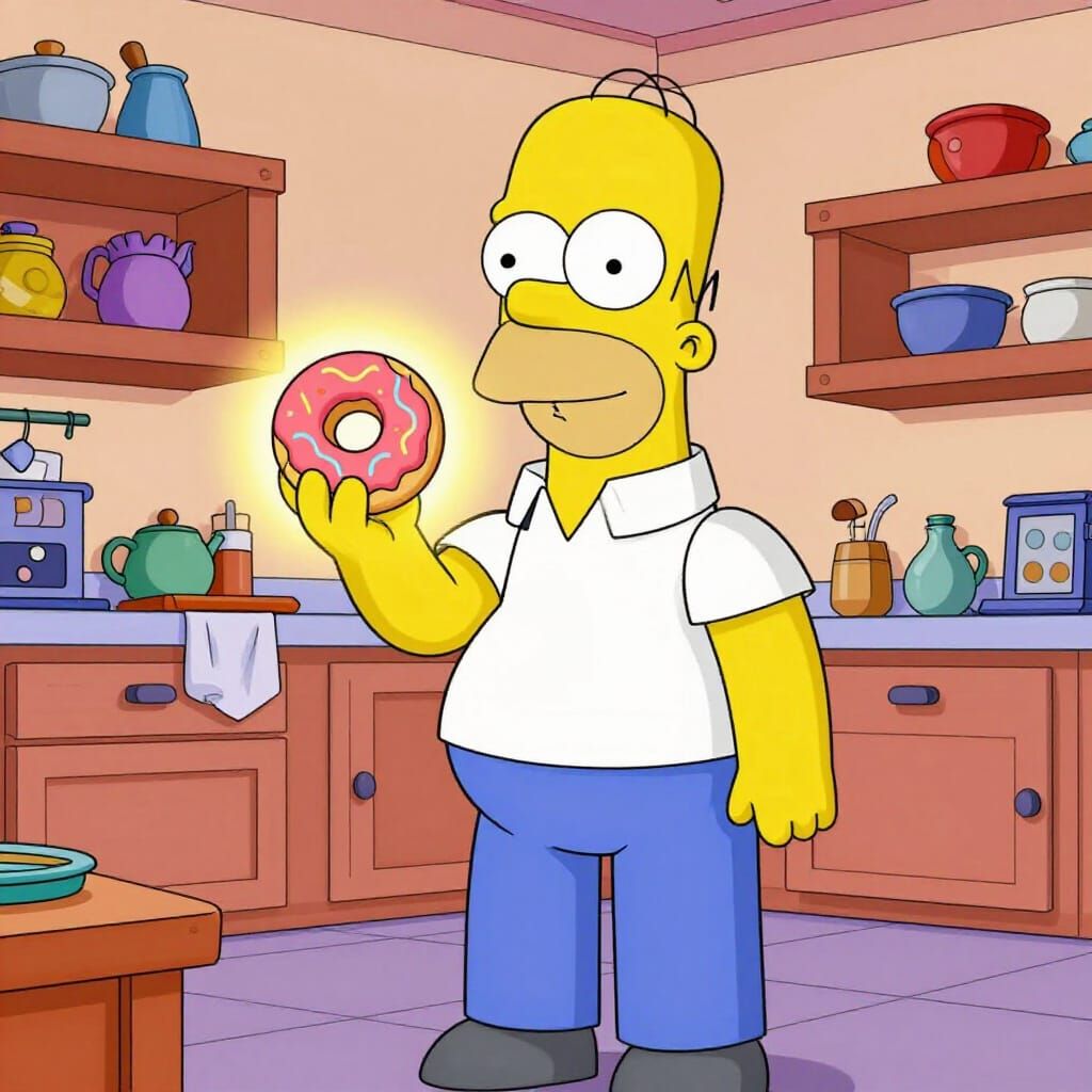 Homer Simpson's Donut Delight in Messy Kitchen