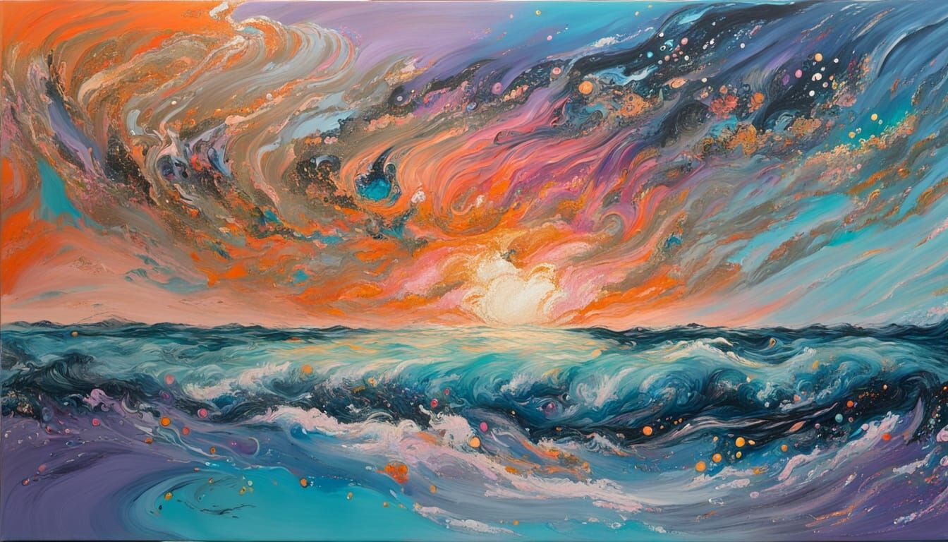Impressionist Seascape at Night with Swirling Colors