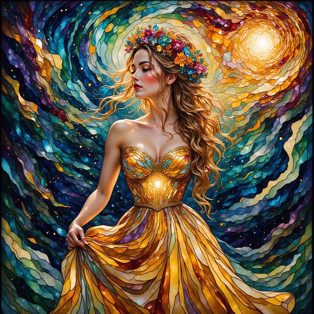 Vibrant Stained Glass Portrait in Summer Sunshine