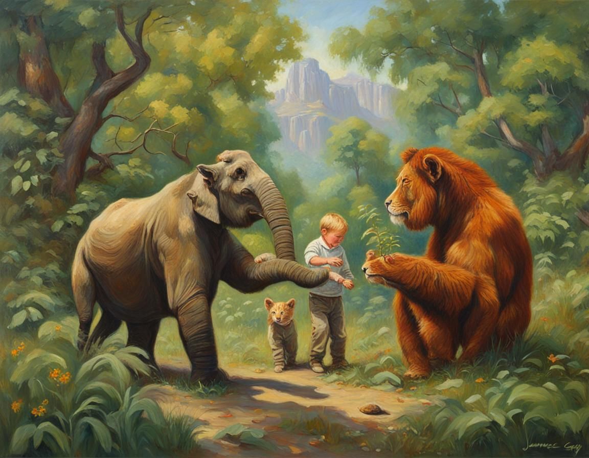 Harmonious Plant-Based Ecosystem as Oil Painting