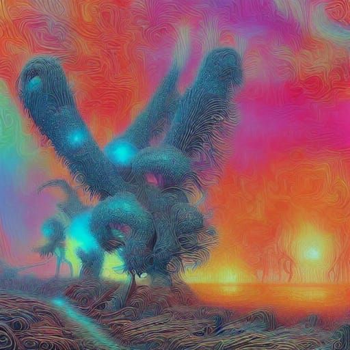 Astronaut on Alien Planet in Cosmic Surrealism Style